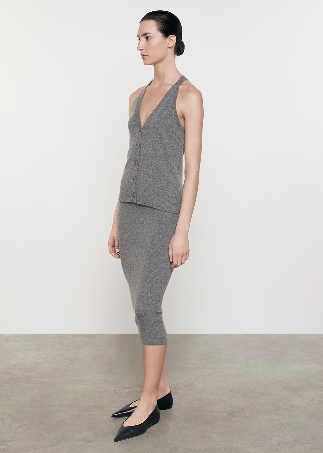 Cashmere V-Neck Halter Cardigan | Thunder