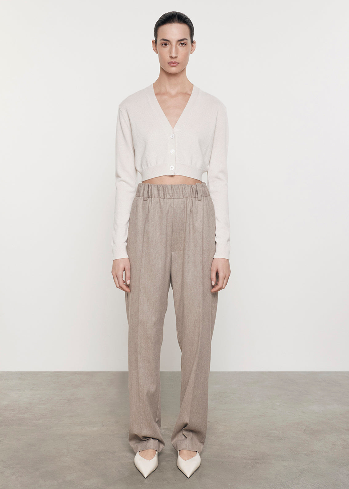 Cashmere Cropped V-Neck Cardigan | Chalk