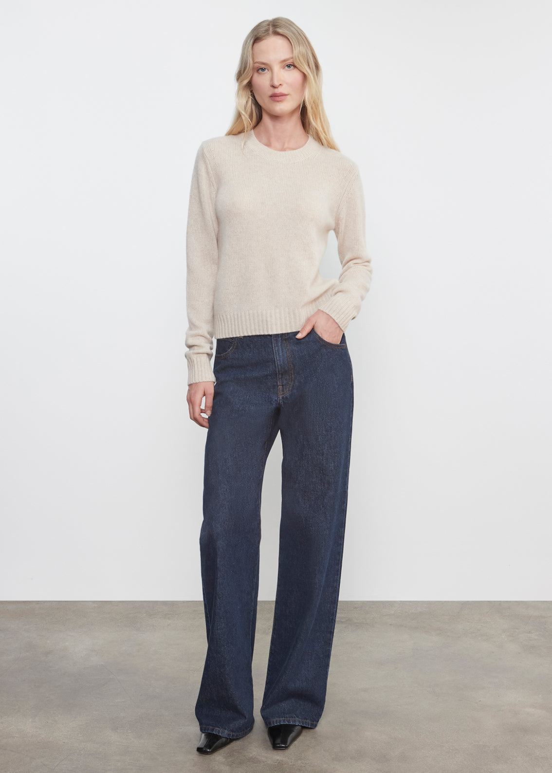 Cashmere Easy L/S Crew | Alabaster