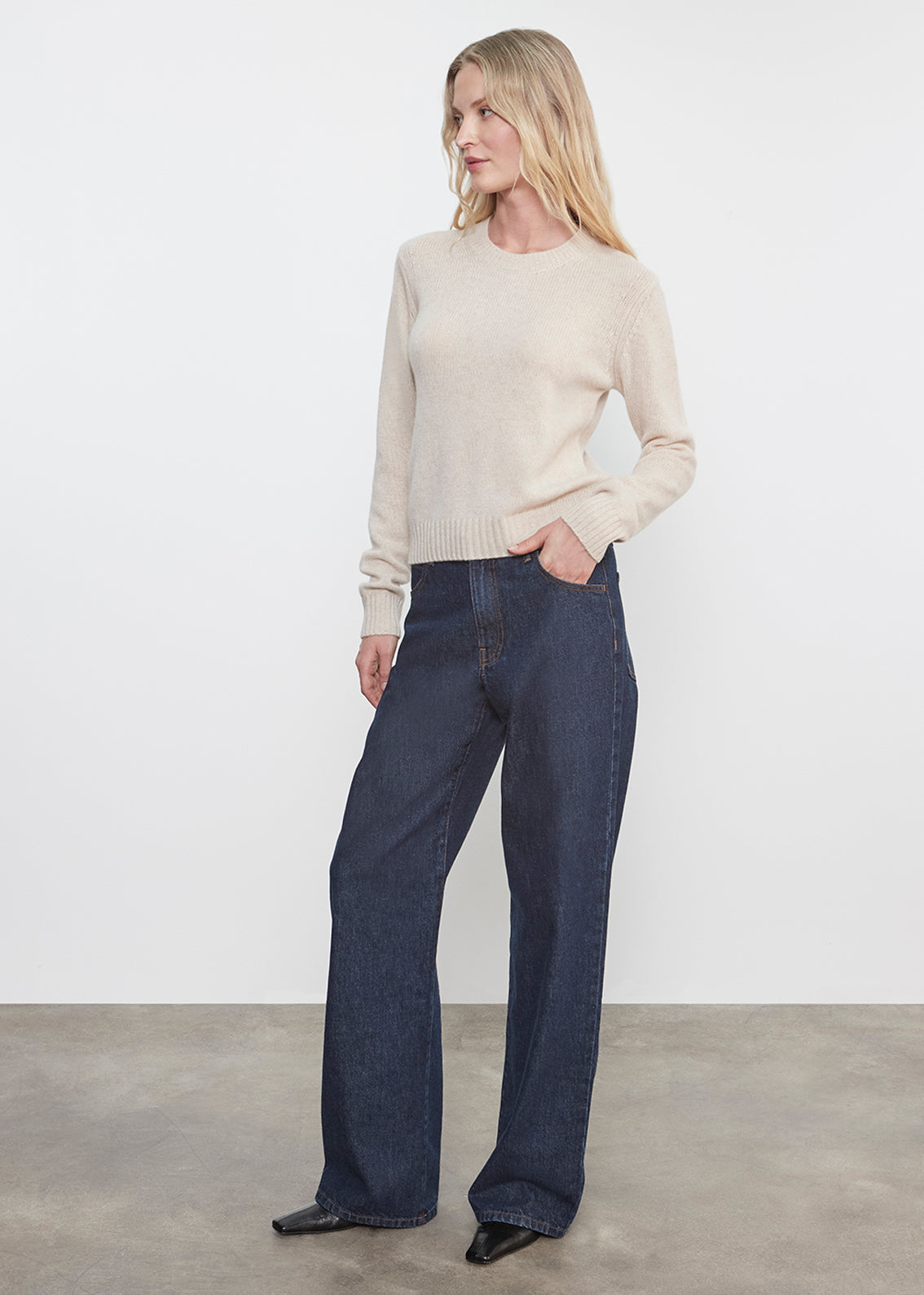 Cashmere Easy L/S Crew | Alabaster