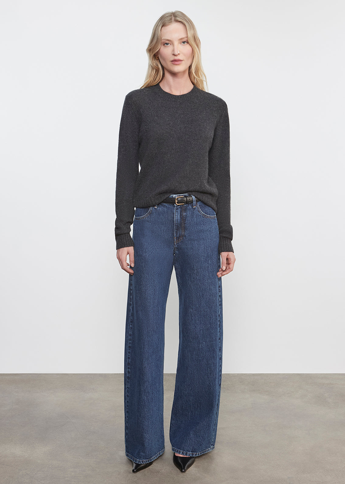 Cashmere Easy L/S Crew | Charcoal