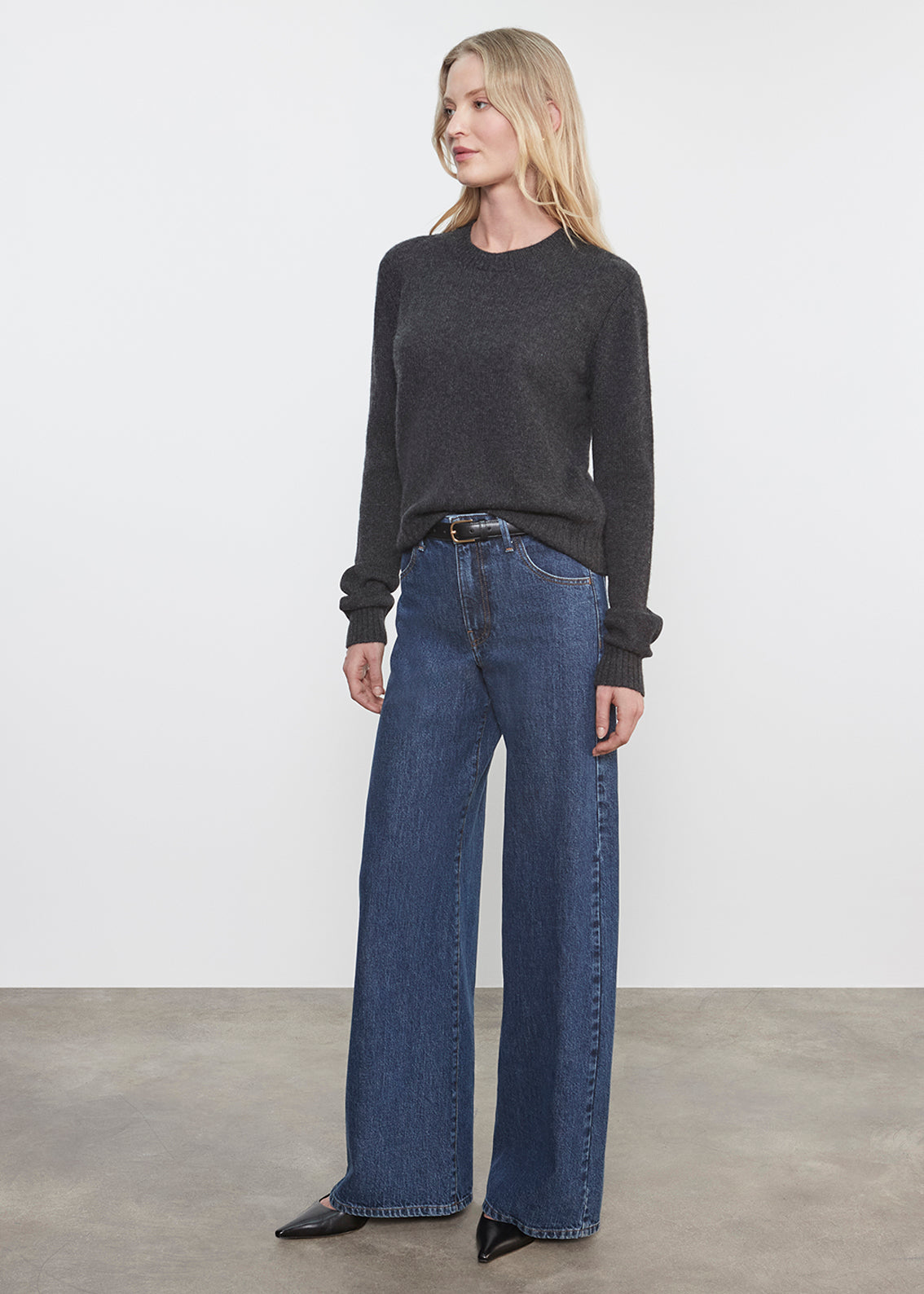 Cashmere Easy L/S Crew | Charcoal