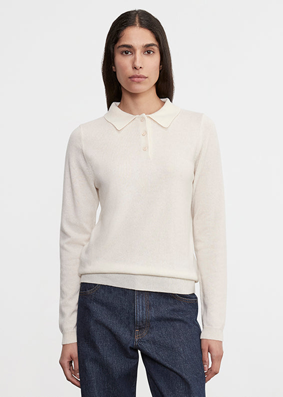 Knit Cashmere Polo Sweater | Chalk