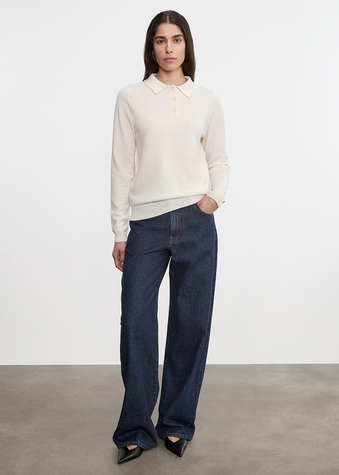 Knit Cashmere Polo Sweater | Chalk