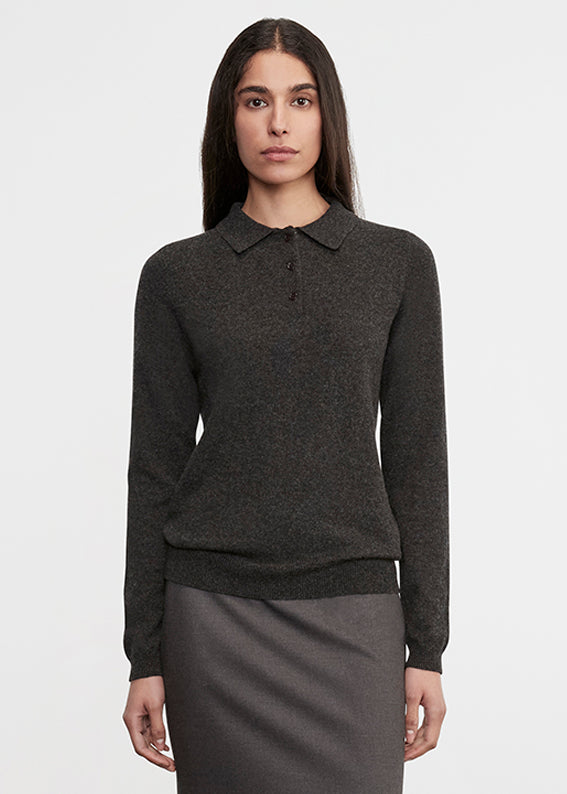 Knit Cashmere Polo Sweater | Charcoal