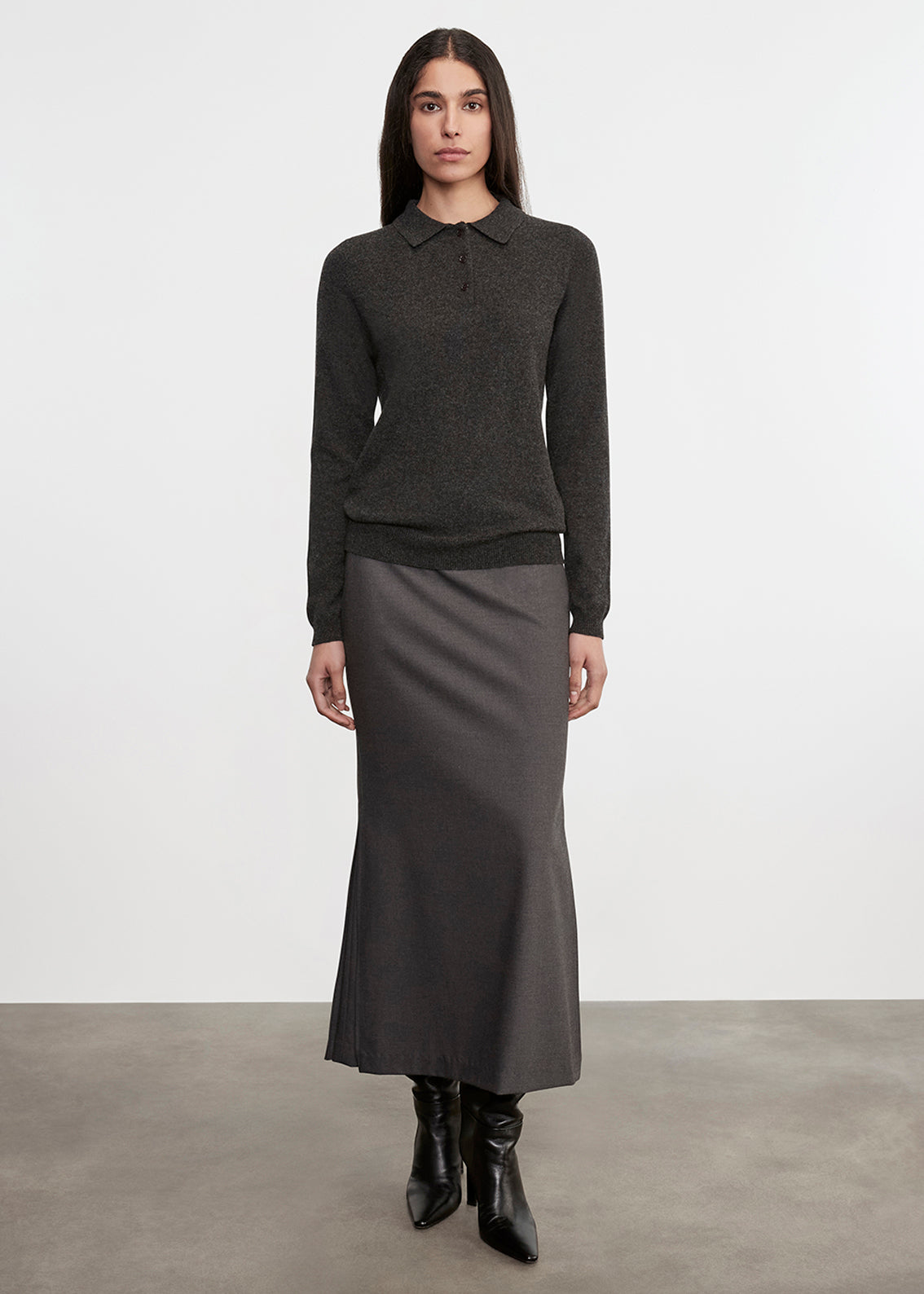 Knit Cashmere Polo Sweater | Charcoal