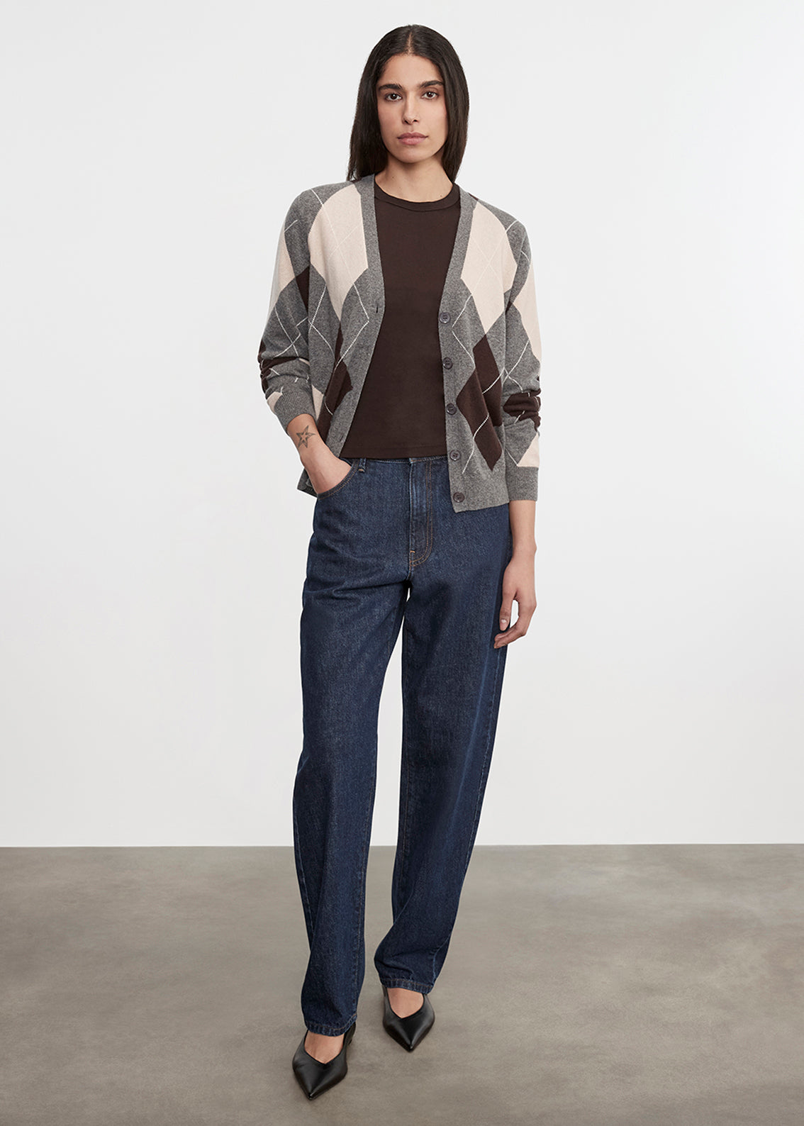 Knit Cashmere Argyle Cardigan | Argyle