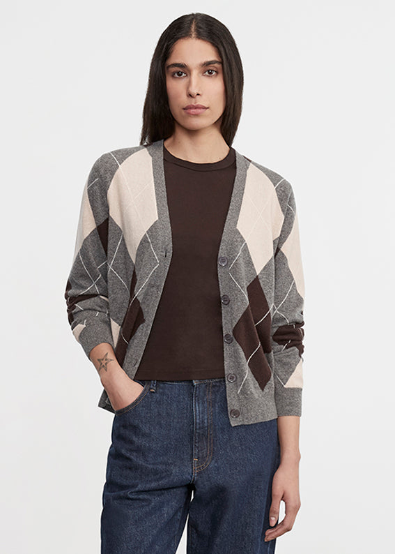 Knit Cashmere Argyle Cardigan | Argyle