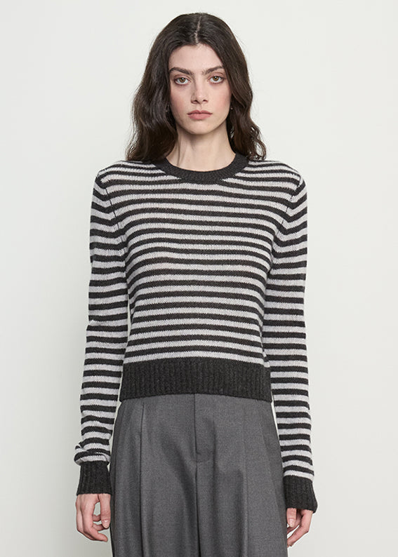 Cashmere Shrunken Crew in Classic Stripe | Classic Stripe