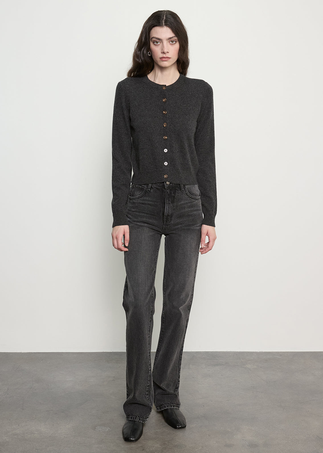 Cashmere Shrunken Cardigan | Charcoal