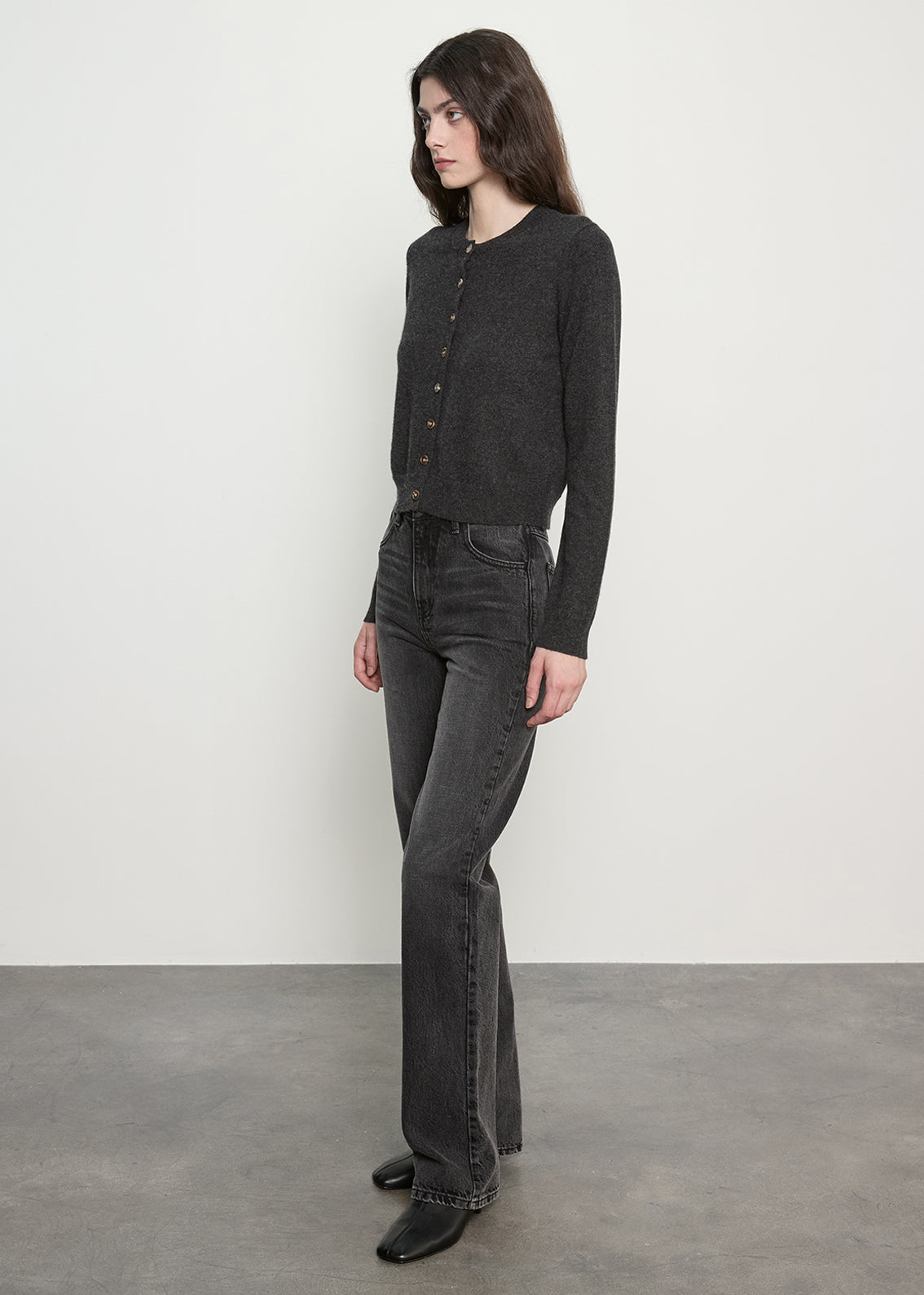 Cashmere Shrunken Cardigan | Charcoal