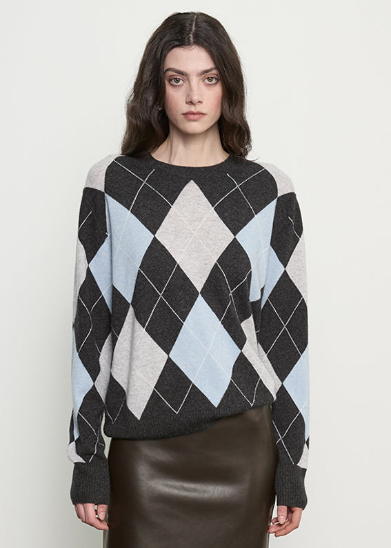 Cashmere Argyle Sweater | Blue Grey Argyle