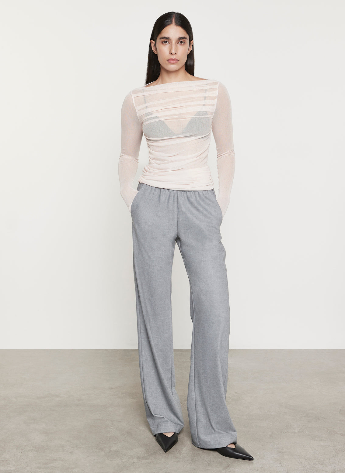 Cotton Mesh Draped Boatneck | Chalk