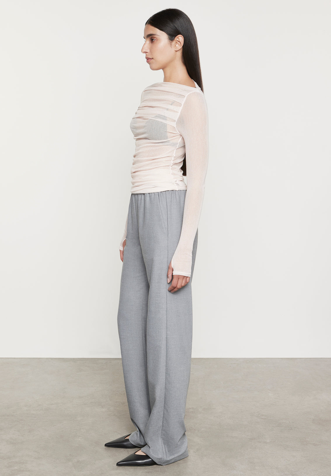 Cotton Mesh Draped Boatneck | Chalk