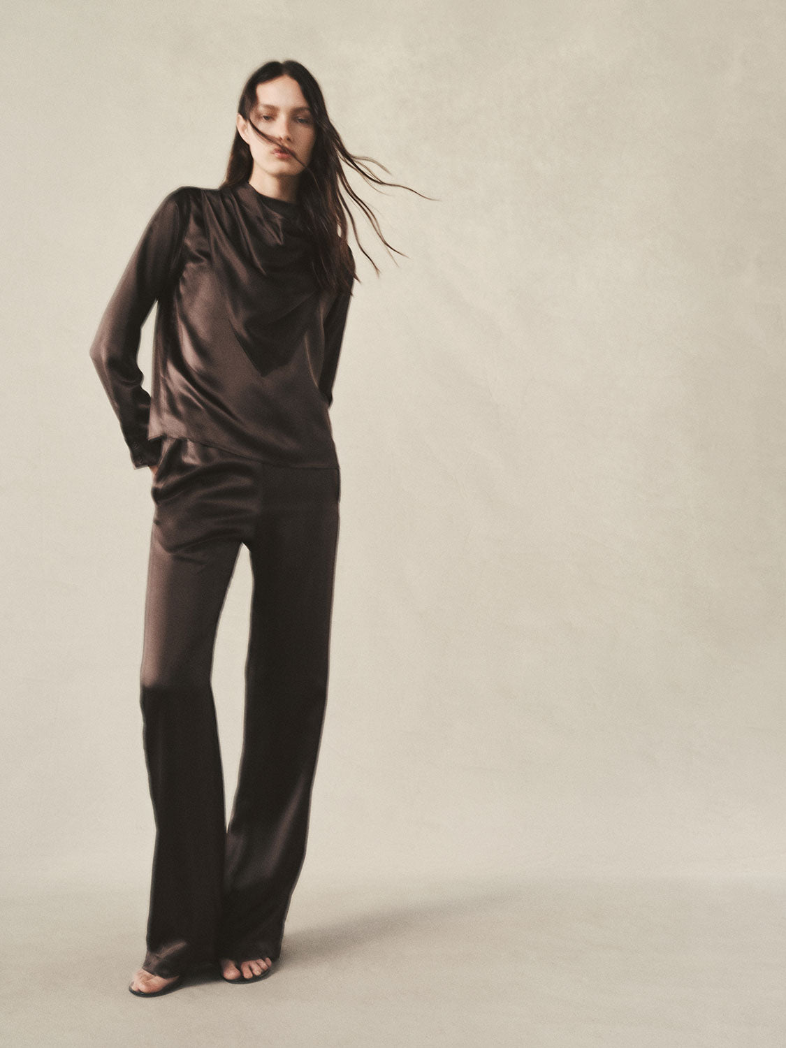 Silk Satin Everywhere Pant | Olive Bronze
