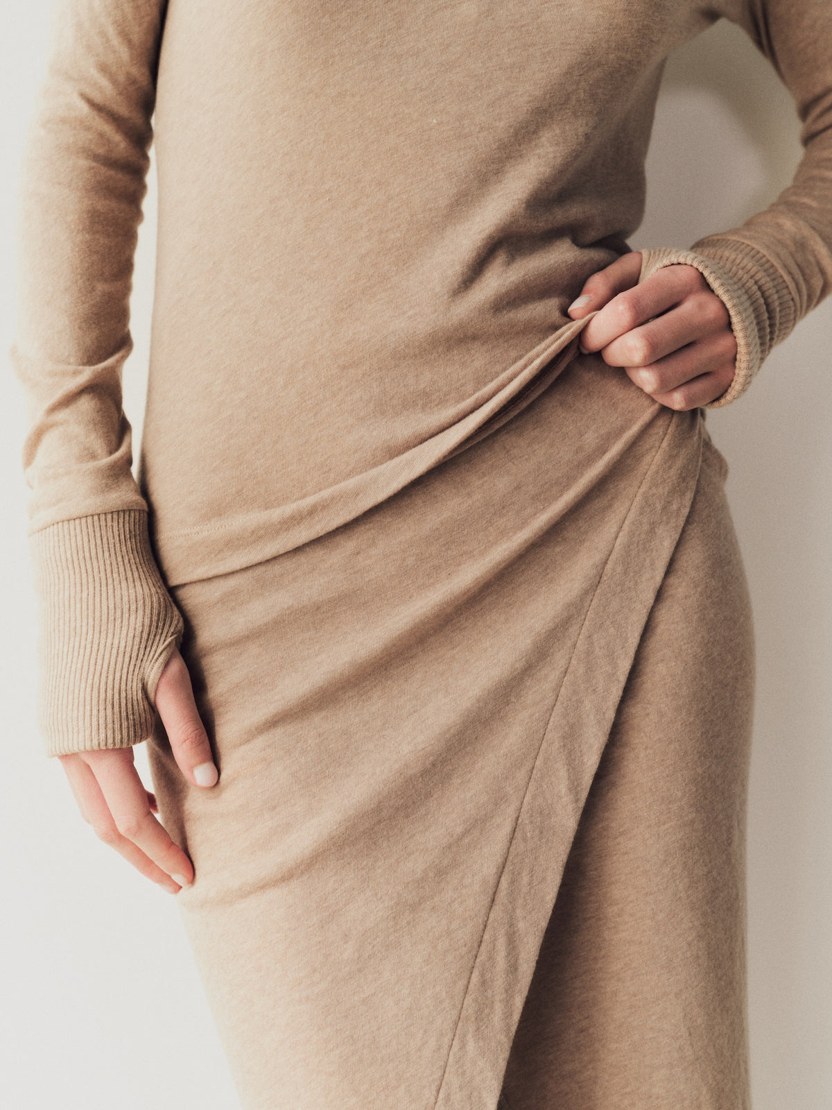 Fine Cashmere Jersey Wrap Skirt | Khaki
