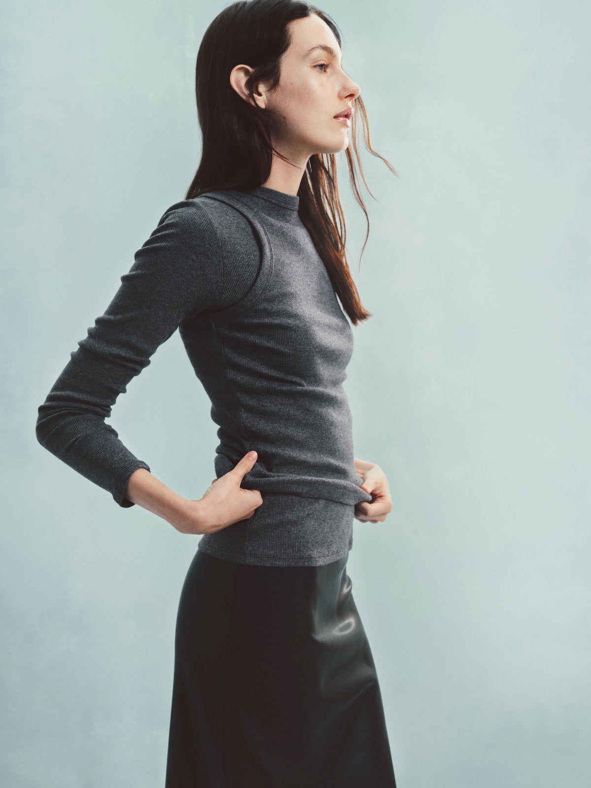 Cashmere Rib Crew | Heather Grey