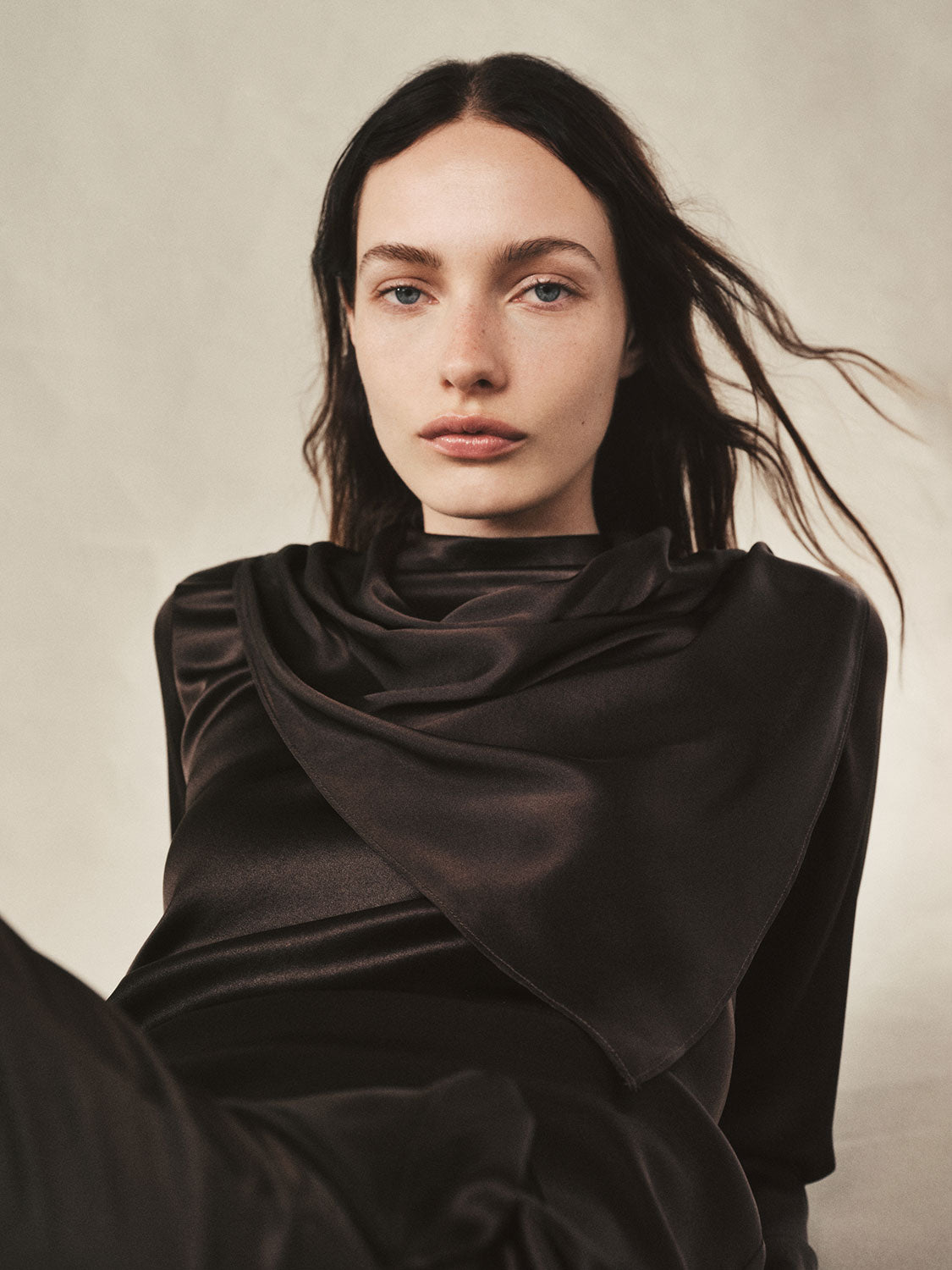 Silk Satin Bandana Blouse | Olive Bronze
