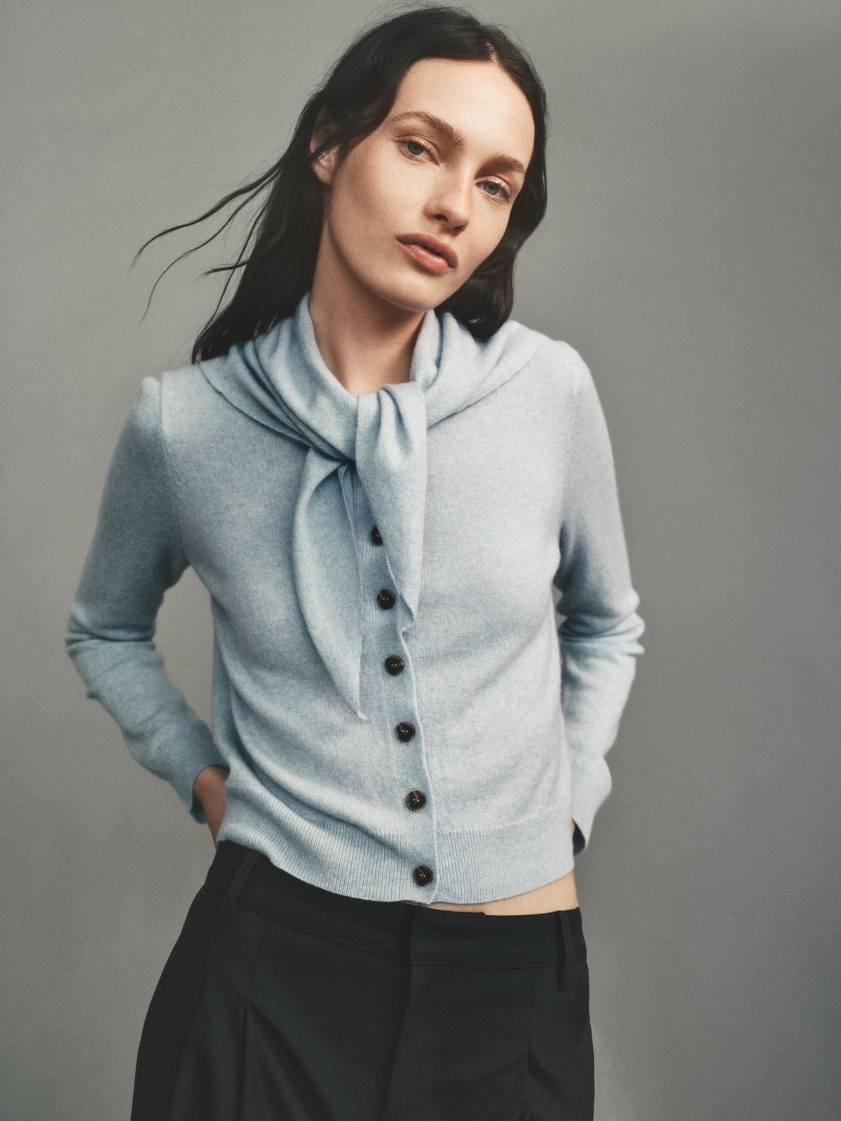 Cashmere Shrunken Cardigan | Pale Blue