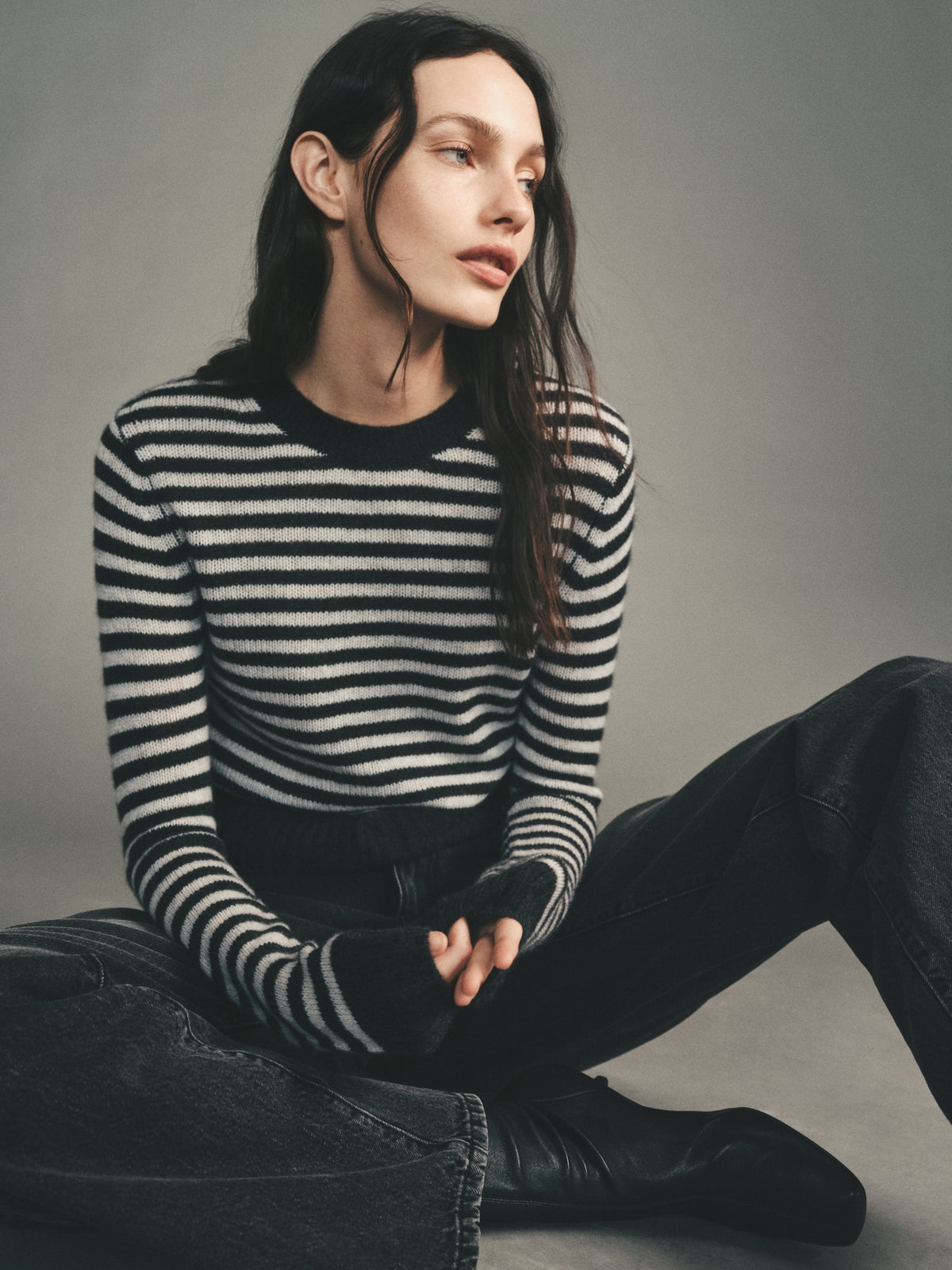 Cashmere Shrunken Crew in Classic Stripe | Classic Stripe