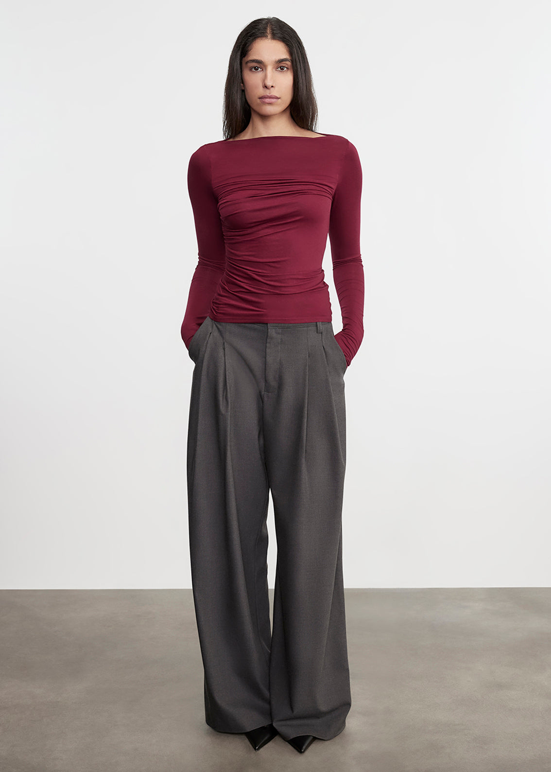 Easy Pleated Wide Leg Trouser | Charcoal