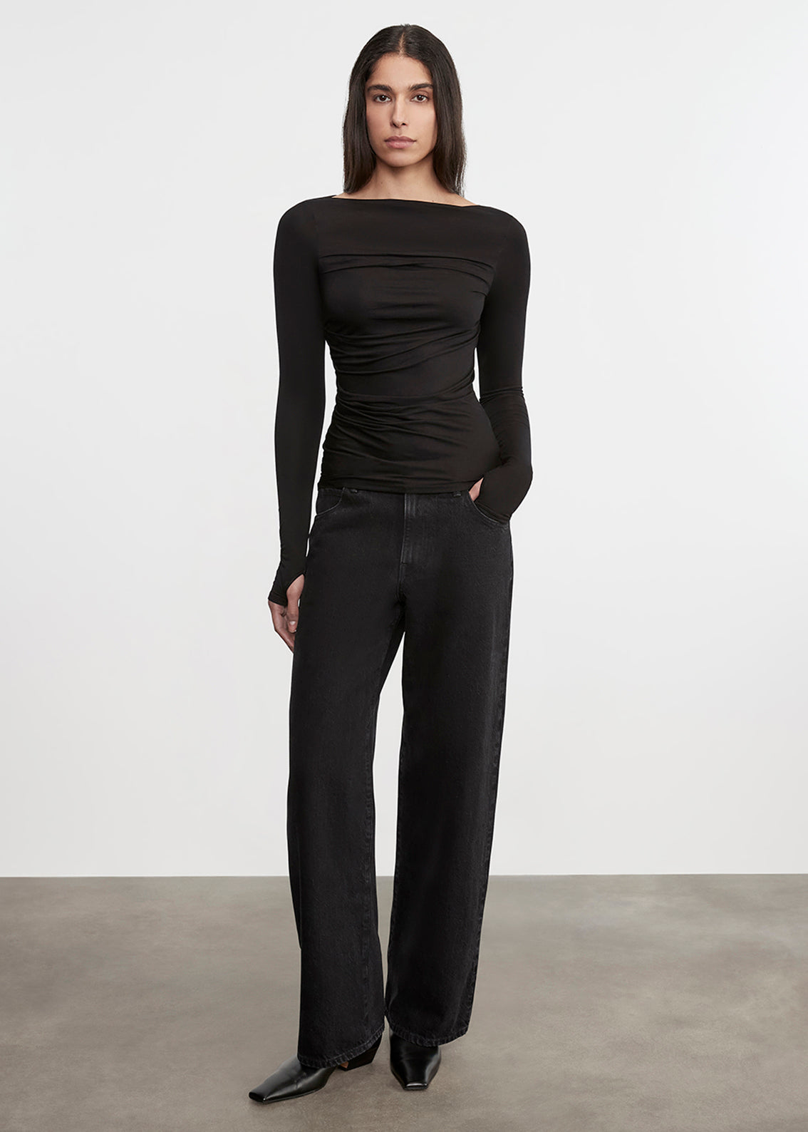 Fluid Jersey Draped Boatneck | Black