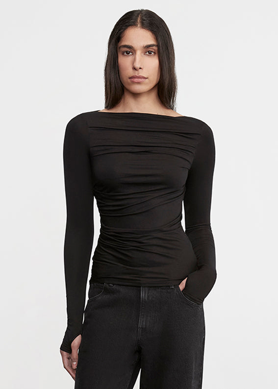 Fluid Jersey Draped Boatneck | Black
