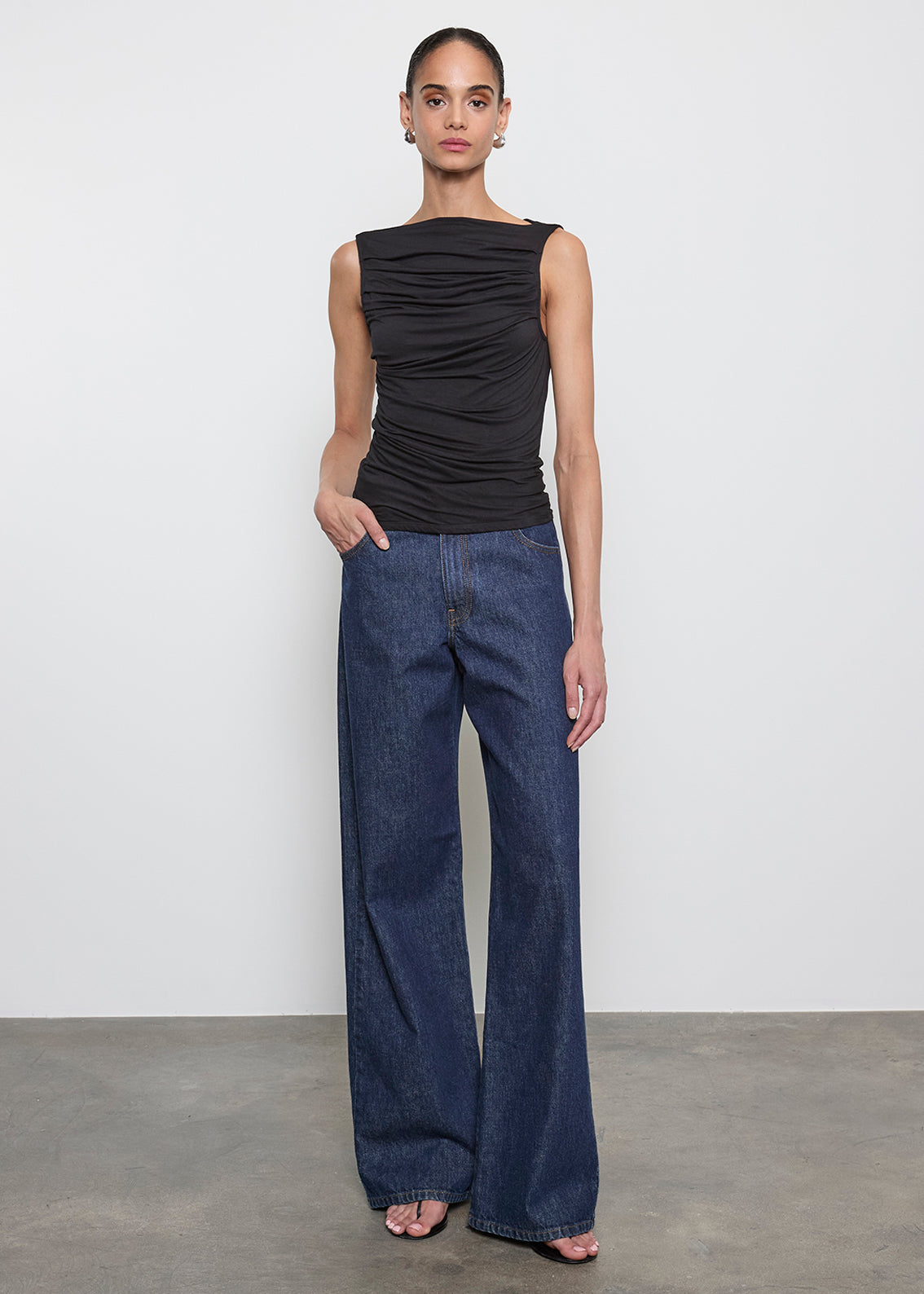 Fluid Jersey Sleeveless Draped Boatneck | Black