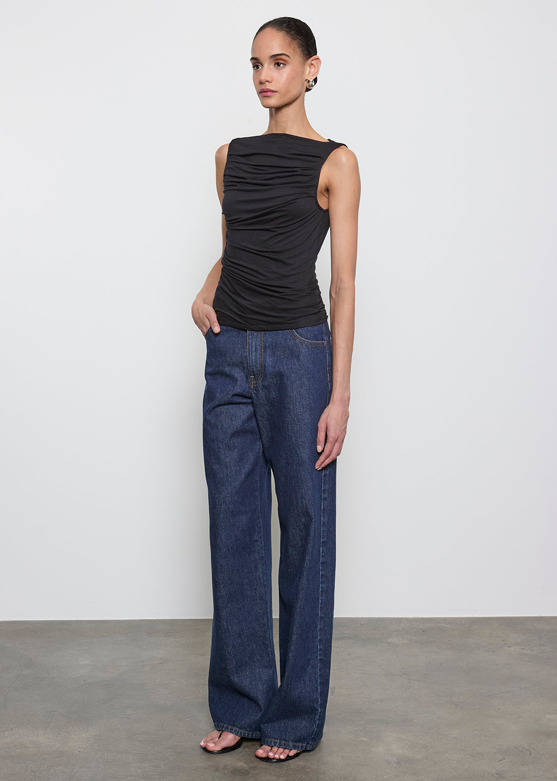 Fluid Jersey Sleeveless Draped Boatneck | Black