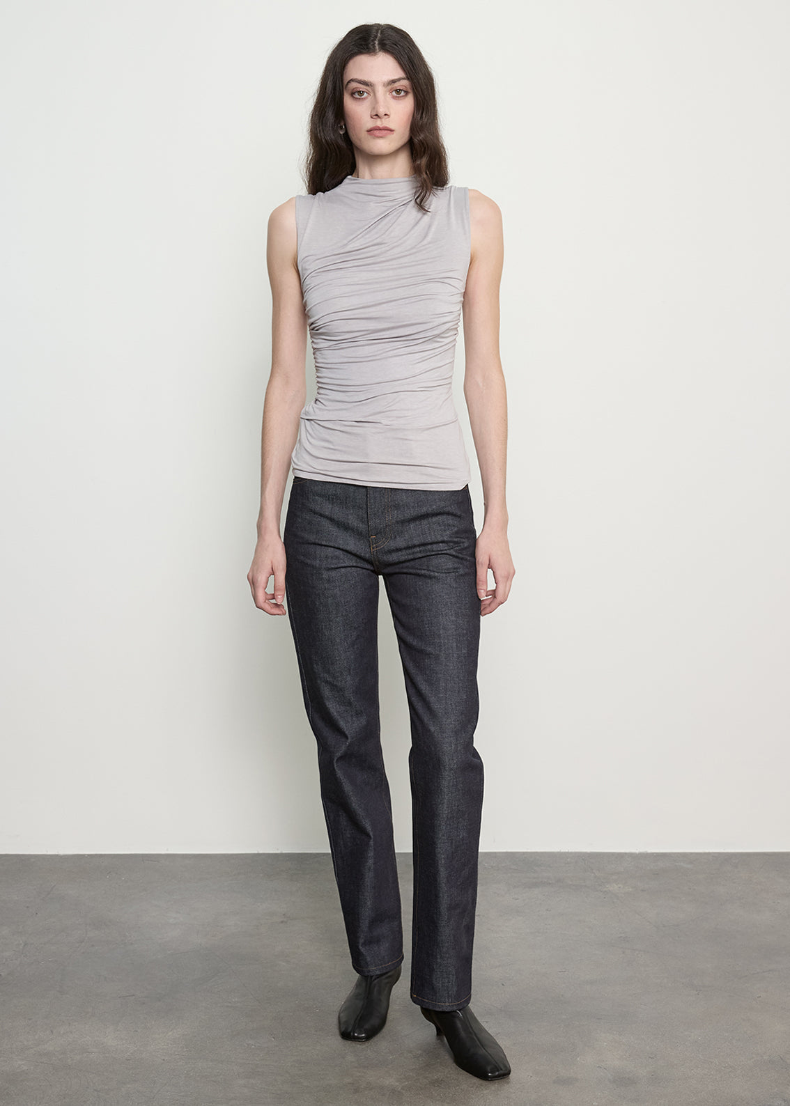 Fluid Jersey Sleeveless Twist Top | Light Grey