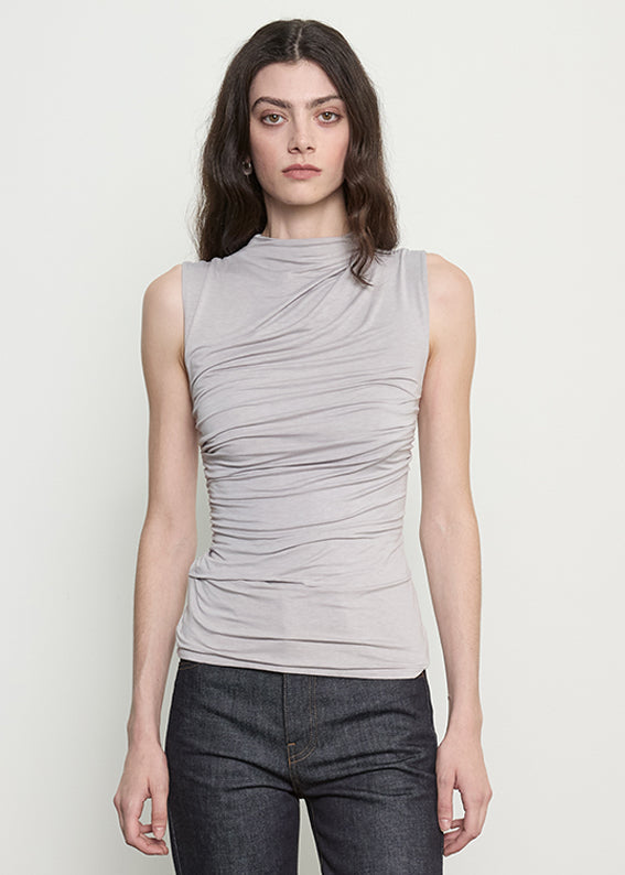 Fluid Jersey Sleeveless Twist Top | Light Grey