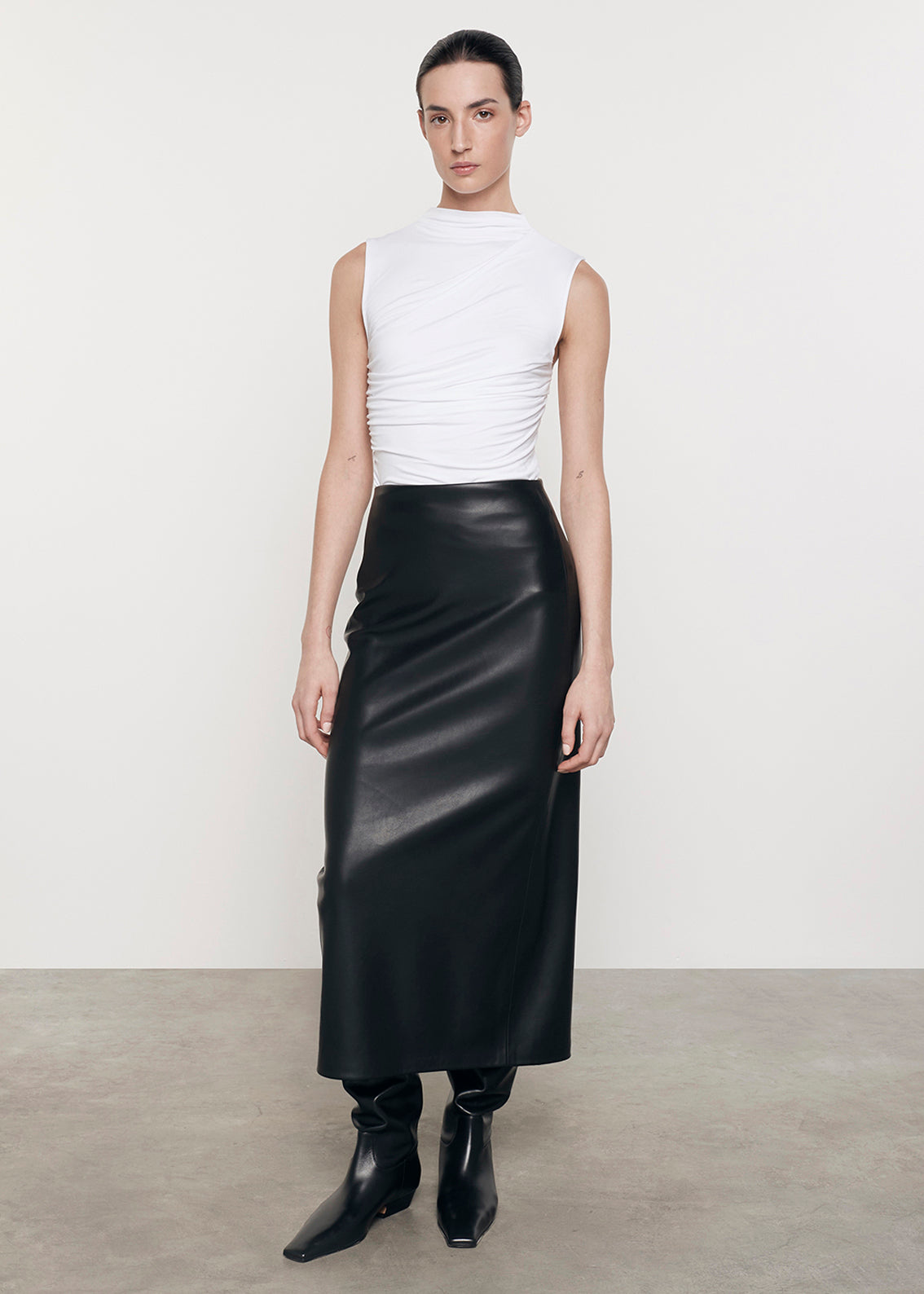Ankle Length Leather Skirt | Black