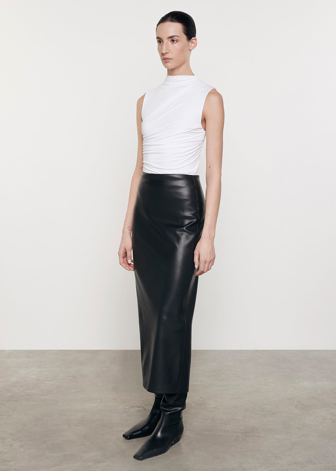 Ankle Length Leather Skirt | Black