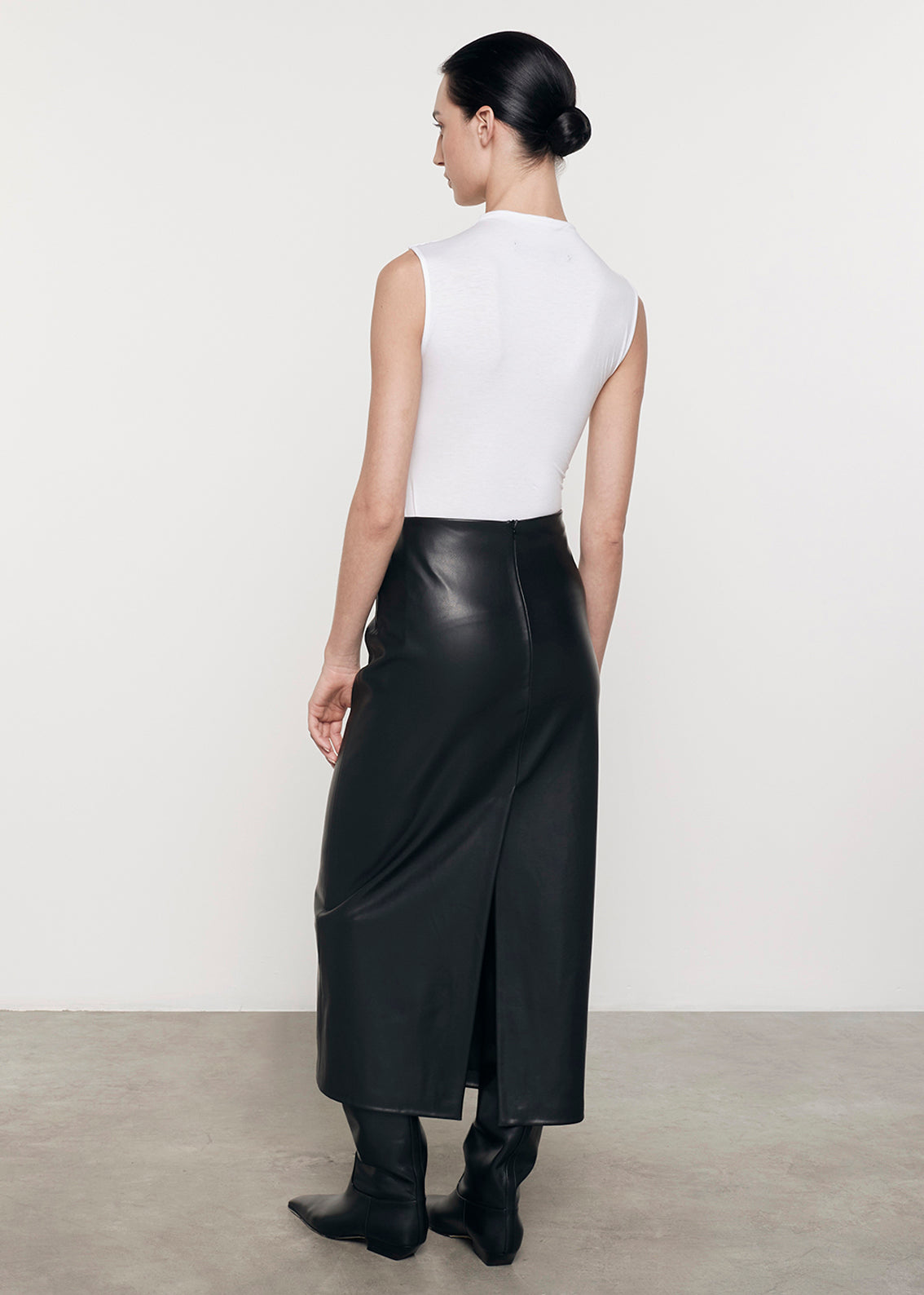 Ankle Length Leather Skirt | Black