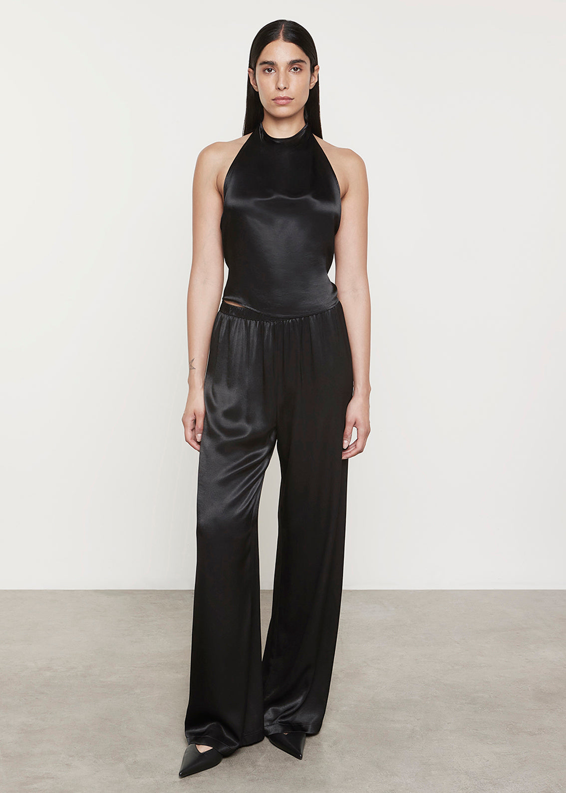 Satin Wide Leg Pant | Black