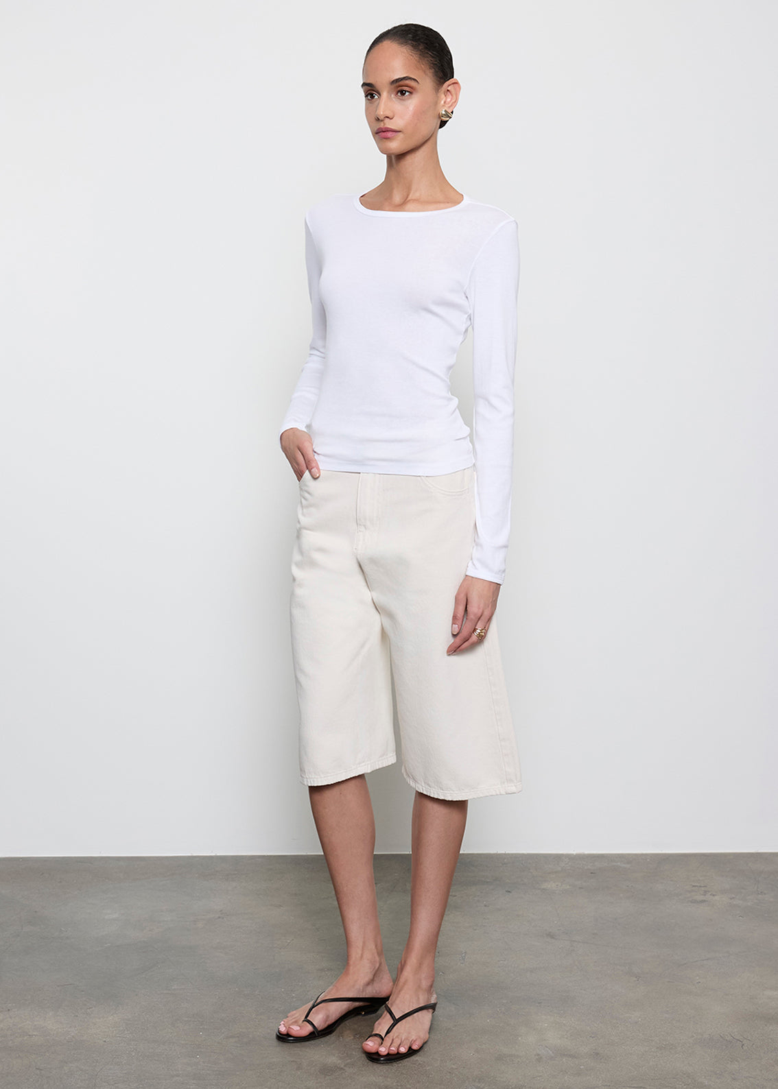 Fine Supima Cotton L/S Crew | White – Enza Costa