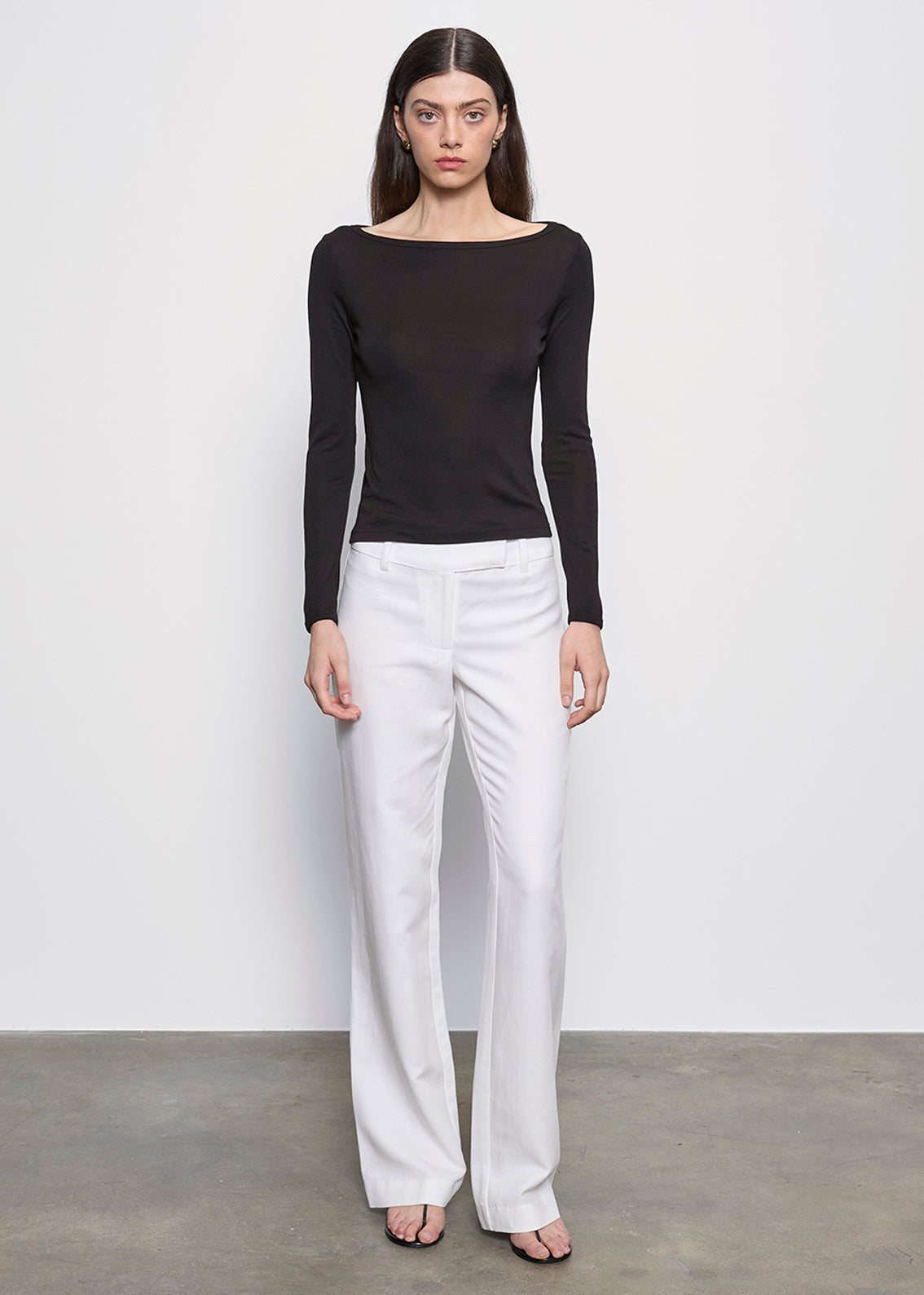 ANSNAM kakinoha 別注 Boat-Neck Long Sleeve Fine Supima Cotton L/S Boatneck | Black – Enza Costa