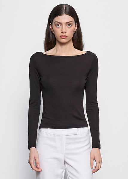 ANSNAM kakinoha 別注 Boat-Neck Long Sleeve Fine Supima Cotton L/S Boatneck | Black – Enza Costa