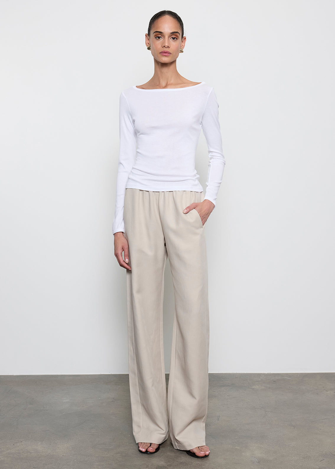 Fine Supima Cotton L/S Boatneck | White