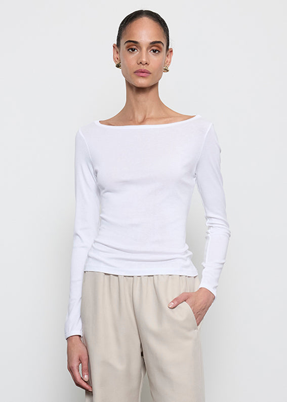 Fine Supima Cotton L/S Boatneck | White – Enza Costa