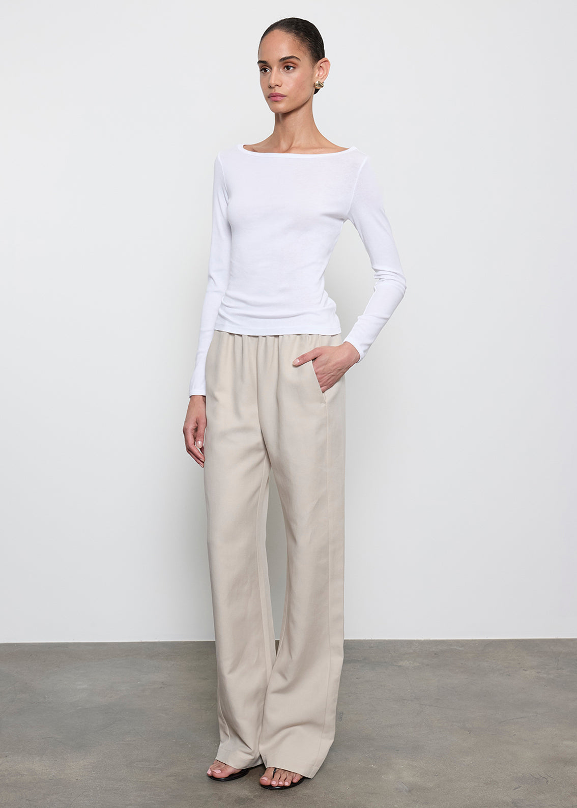 Fine Supima Cotton L/S Boatneck | White