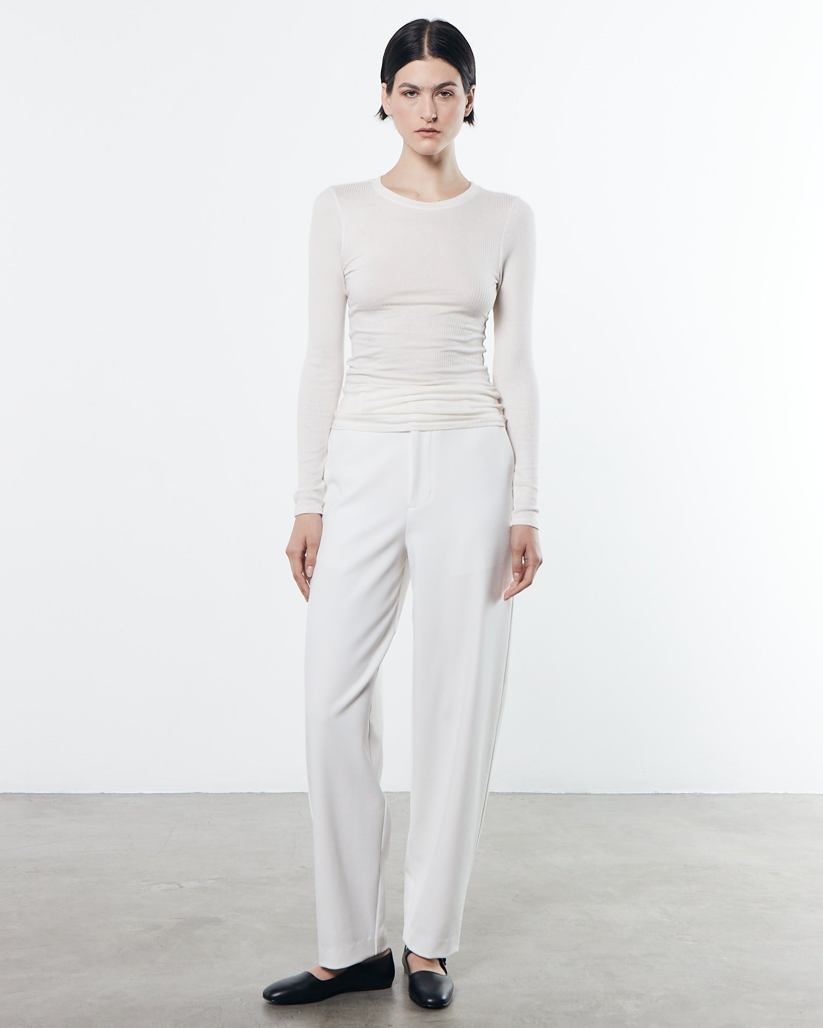 Silk Cashmere Rib Crew | Chalk