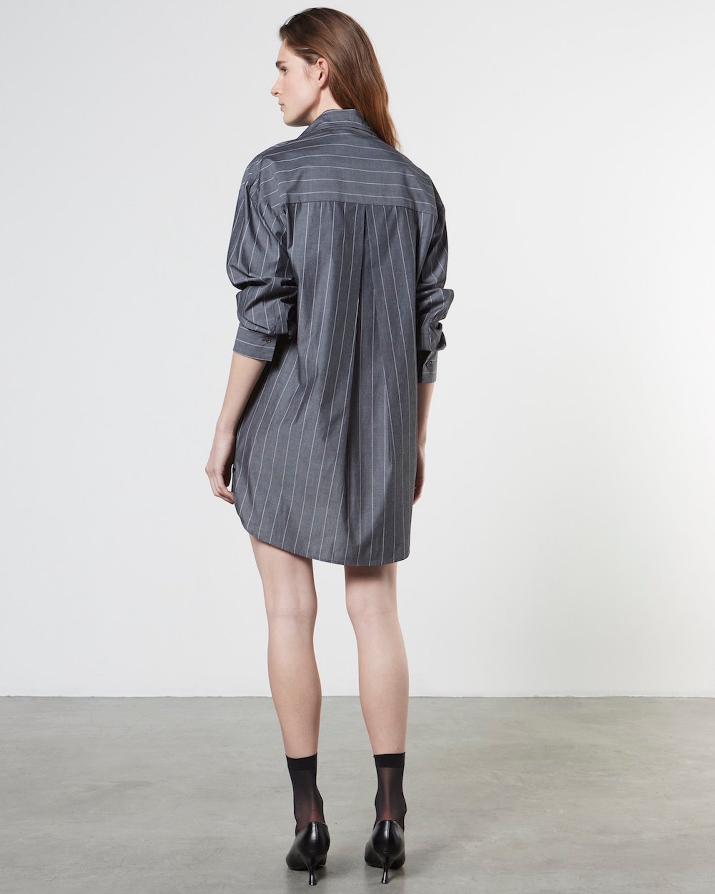 Cotton Mini Shirtdress | Charcoal Pinstripe – Enza Costa