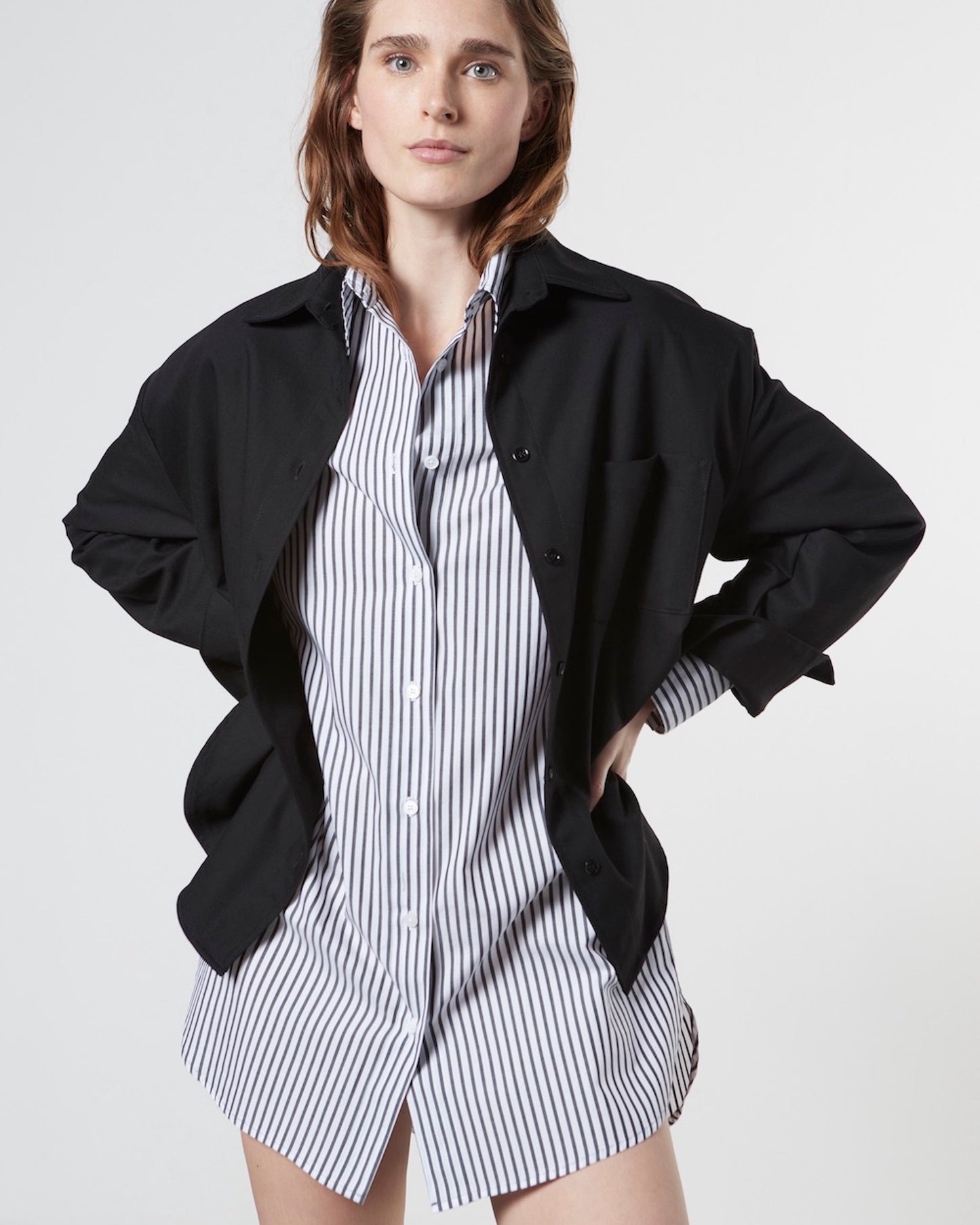 Cotton Mini Shirtdress | Charcoal White Stripe