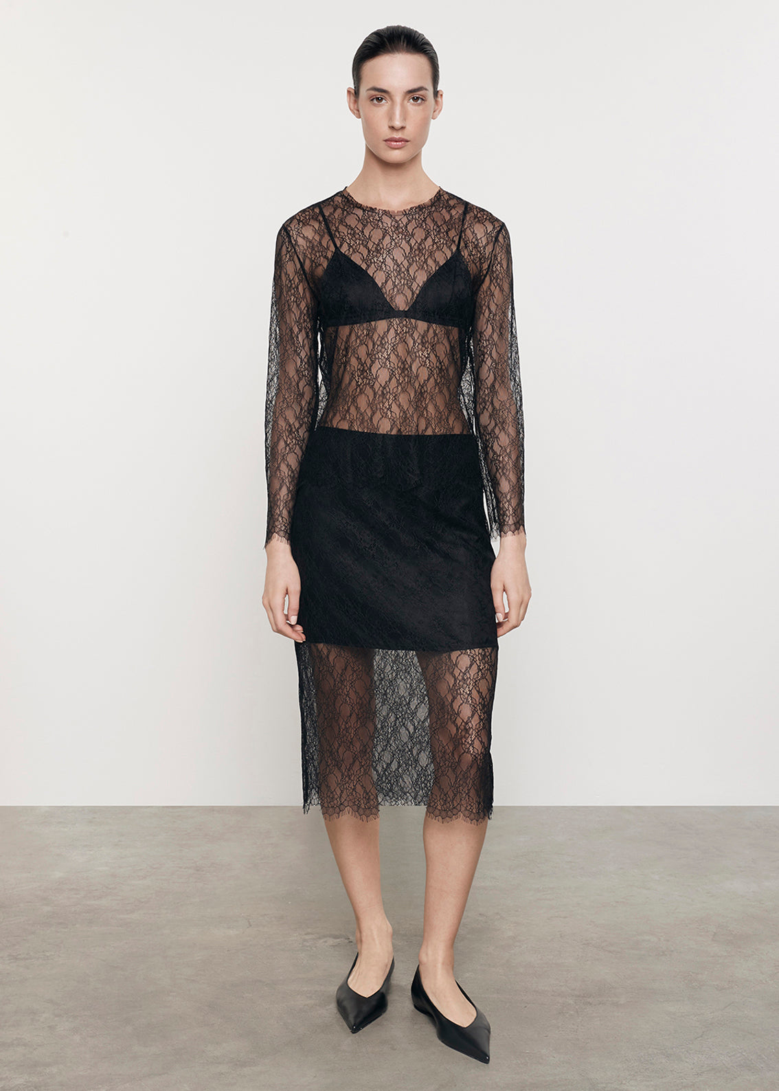 Sheer Lace Slip Skirt | Black