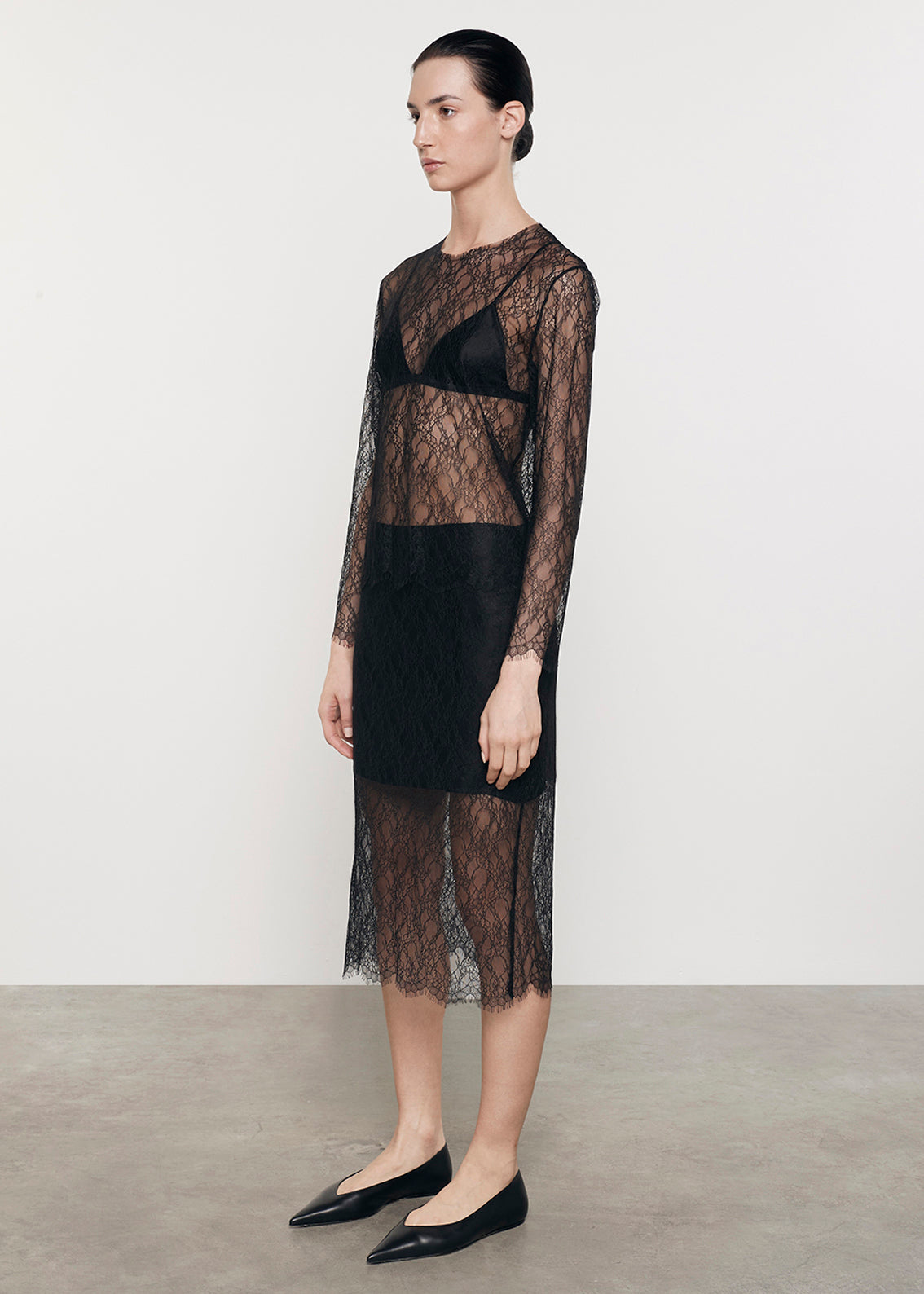 Sheer Lace Slip Skirt | Black