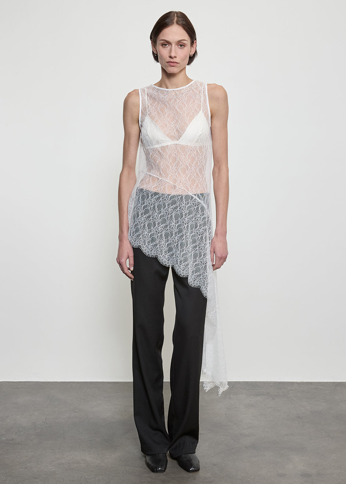 Sheer Lace Cascade Top | Off White