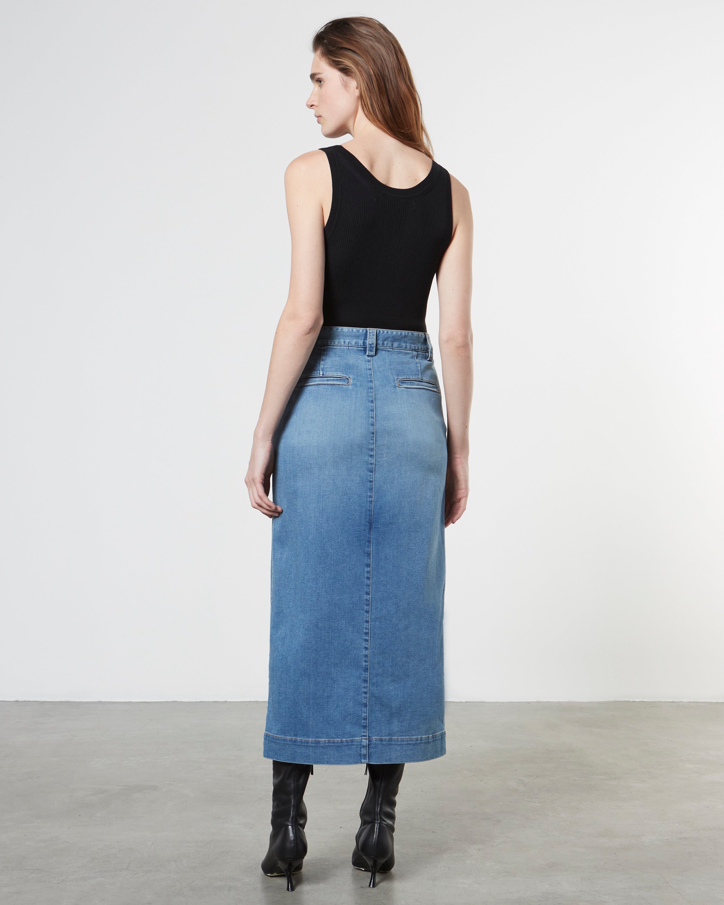 Soft Touch Slit Skirt | Mid Wash – Enza Costa