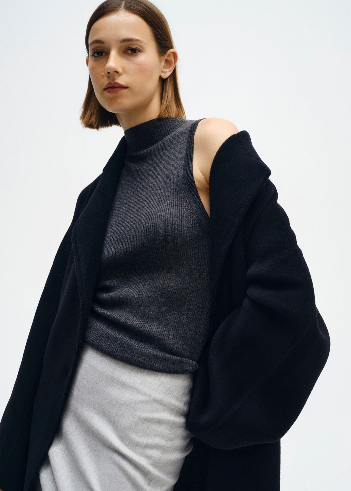 Silk Sweater Layering Mockneck | Heather Charcoal