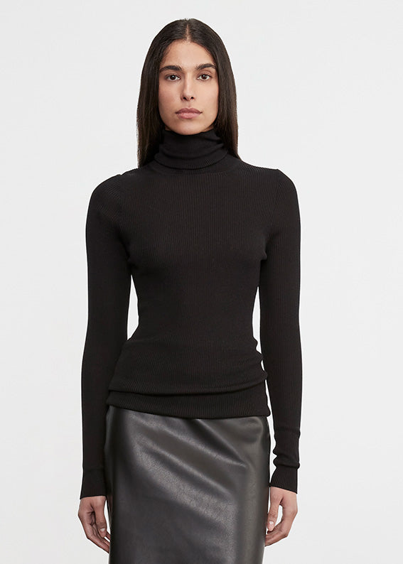 Silk Sweater Layering Turtleneck | Black